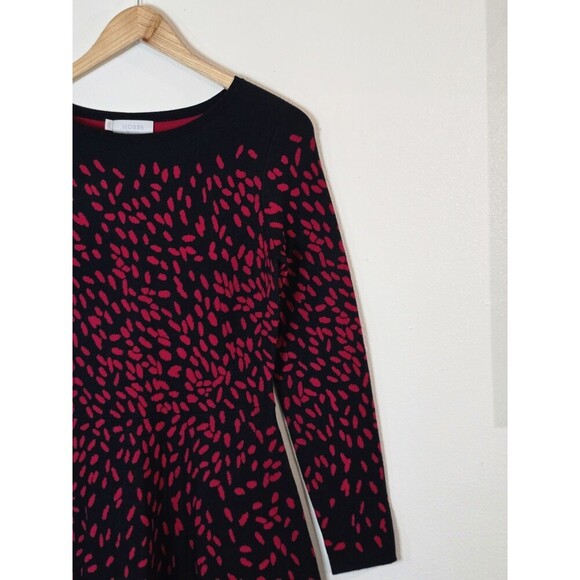Hobbs Black Red Long Sleeve A Line Knit Dress Womens Size 6 Fit & Flare Jodie - Picture 2 of 10